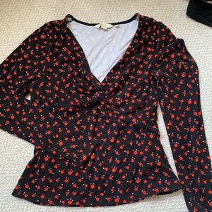 Boden Black and Red Patterned Blouse